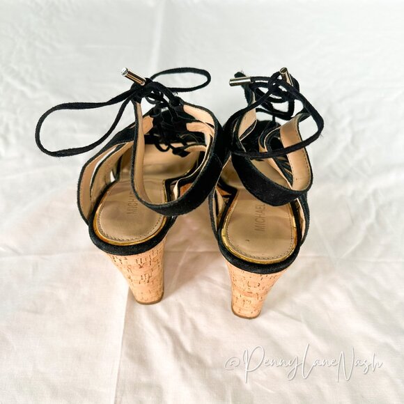 Michael Alli Lace Up Suede Cork Wedge Sandal - Picture 6 of 10